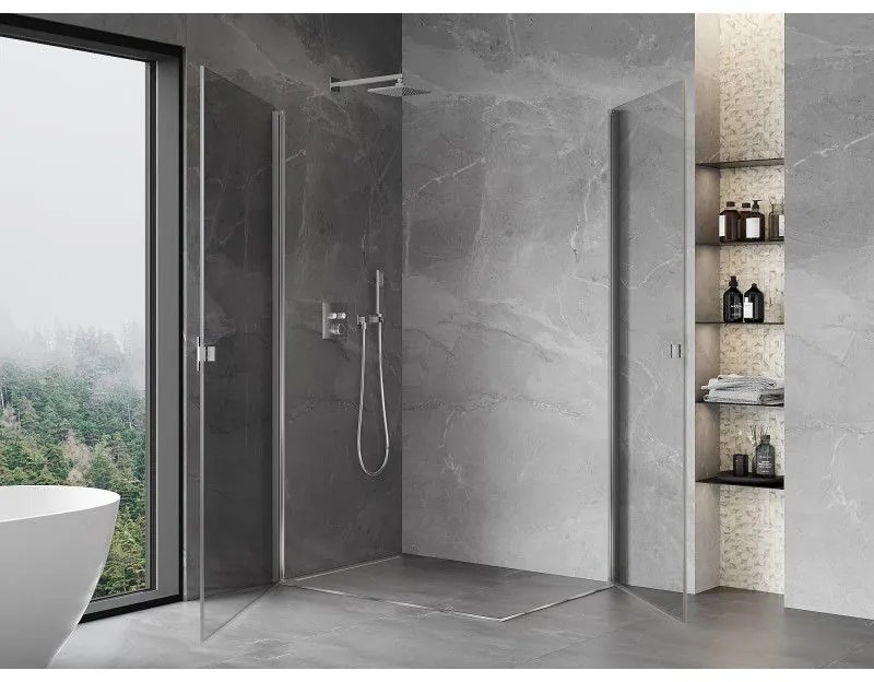 Mexen Mist-B Duo, 2-krídlový výklopný sprchový kút 85 x 75 cm, číre sklo, chrómový profil, 8A2-085-075-01-00