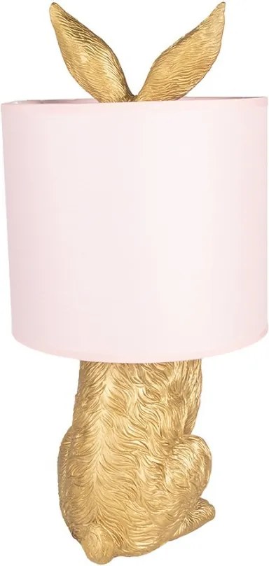 Zlatá stolná lampa králik s ružovým tienidlom Rabbi – Ø20*43 cm E27/max 1*60W