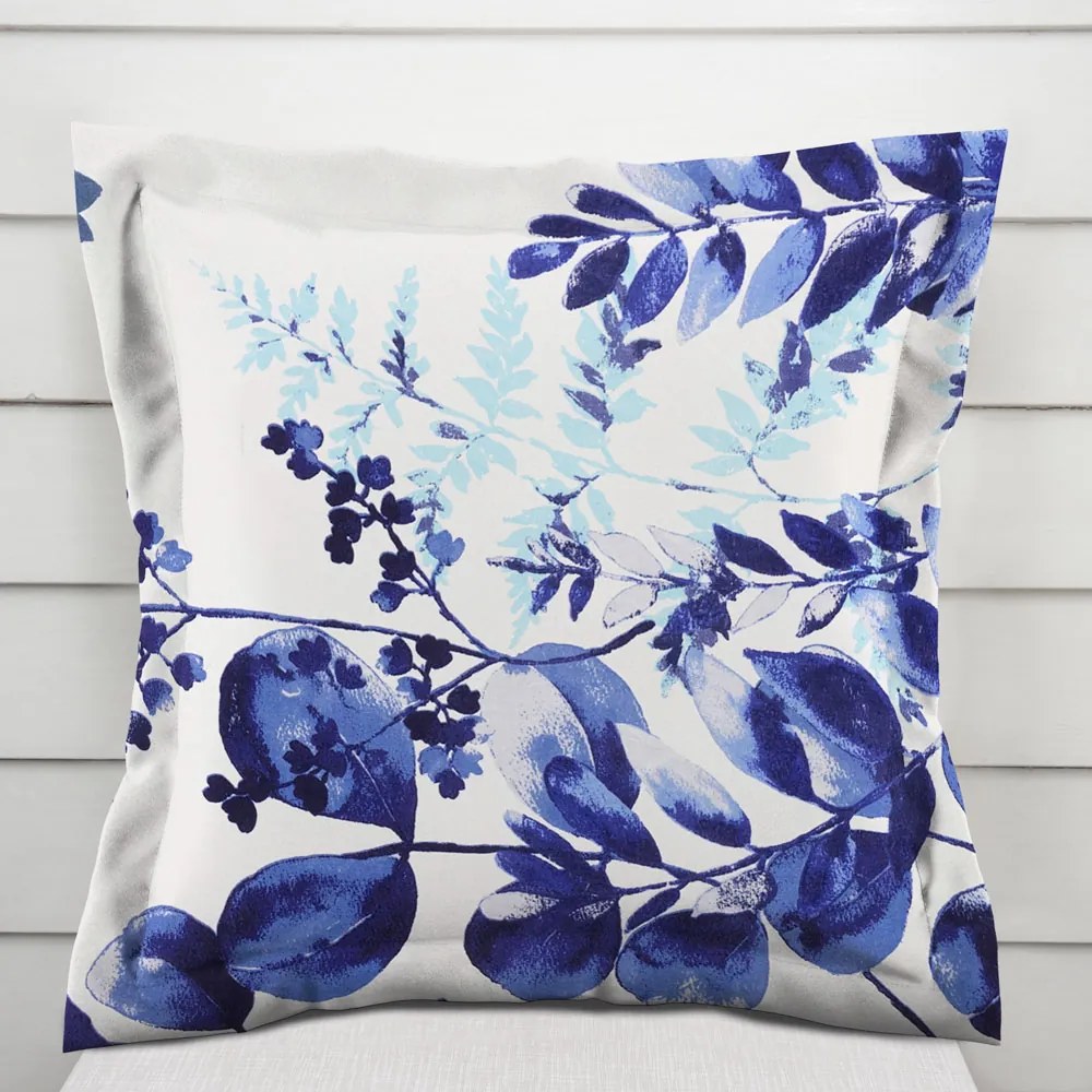 Biante Bavlnená obliečka na vankúš s lemom Sandra SA-605 Modrý eukalyptus na bielom 50 x 60 cm