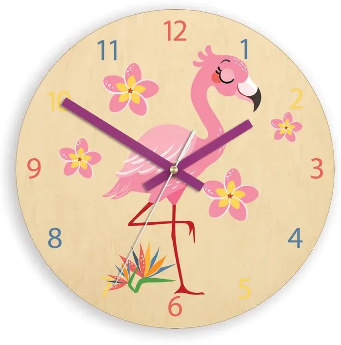 Dětské nástěnné hodiny Ami Plameňák 30 cm vícebarevné