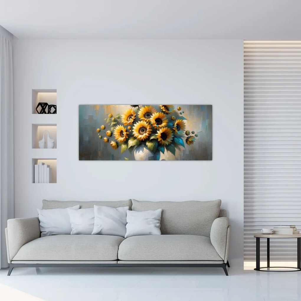 Obraz – Váza so slnečnicami (120x50 cm)
