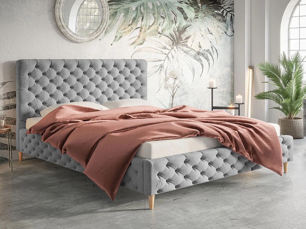 PROXIMA.store - Luxusná čalúnená posteľ EMMY ROZMER: 140 x 200 cm, FARBA NÔH: dub