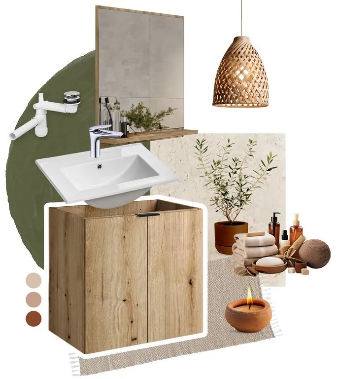 Závesná umývadlová skrinka Nova Oak s doskou 50 cm dub evoke