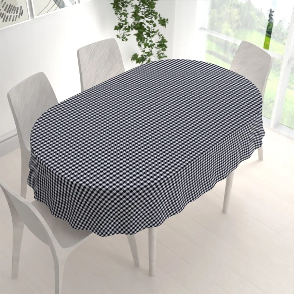 Biante Bavlnený oválny obrus Olivia OL-015 Čierno-biela kocka malá 140x180 cm