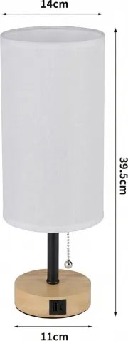 Brilagi - Stolová lampa s USB portom TABLON 1xE27/25W/230V dub/čierna/biela