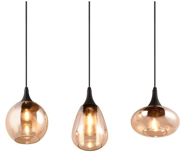 Čierno-oranžové závesné svietidlo so skleneným tienidlom Lumina – Trio