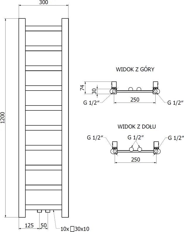 Mexen Bolt, vykurovacie teleso 1200 x 300 mm, 240 W, spodné a stredové, biela, W126-1200-300-00-20