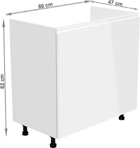 Drezová kuchynská skrinka Aurora D80Z - biela / biely lesk