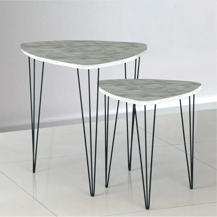 Set 2 konferenčních stolků, vzor bílý mramor / černý kov, STOFOL 0000211998 Tempo Kondela