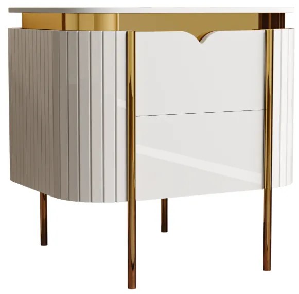 NOČNÝ STOLÍK ADALIA BIELY MRAMOR + ZLATÝ