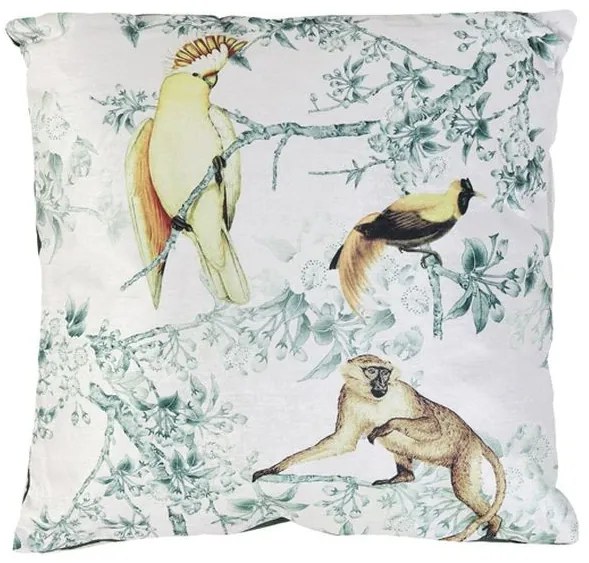 Biely vankúš s papagájmi Daintree - 45 * 45 cm