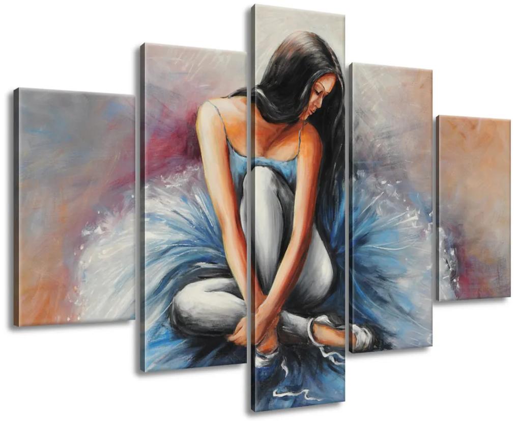 Gario Ručne maľovaný obraz Tmavovlasá baletka - 5 dielny Rozmery: 100 x 70 cm
