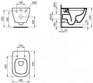 Ideal Standard Tesi Rimless II WC závesné 53x36 cm T350301 T355101 bez WC sedátka