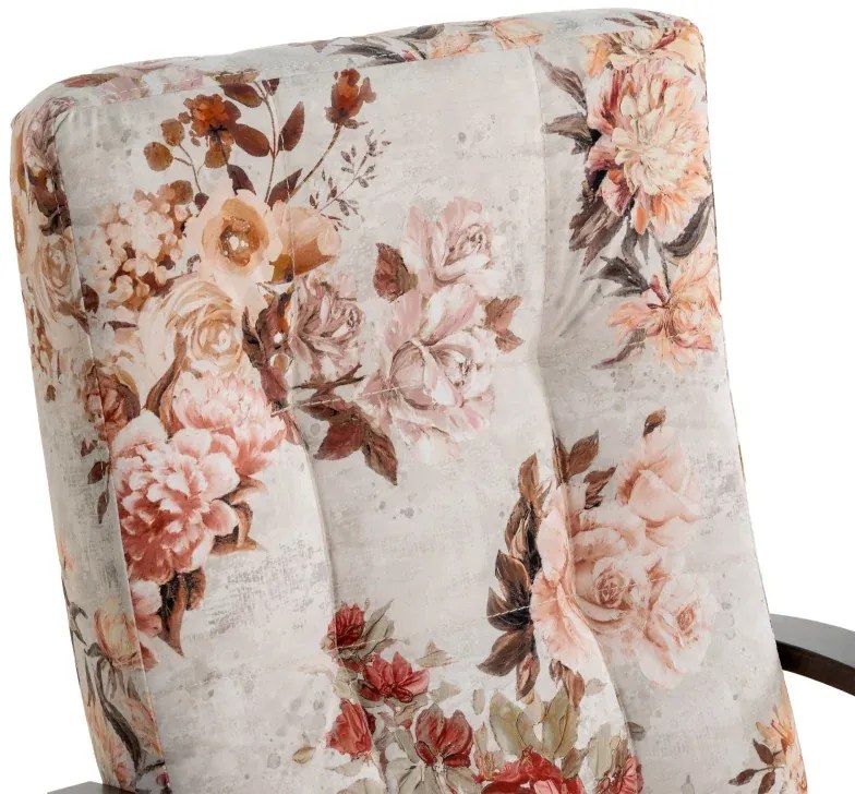 Kreslo Lux kvety, béžová - růže / orech (3995/105)