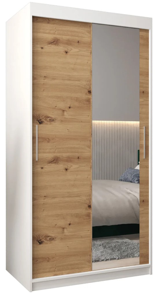Šatníková skriňa 100 cm Toki 2 (Biela matná + Dub artisan). Akcia -65%. Vlastná spoľahlivá doprava až k Vám domov. 1064959
