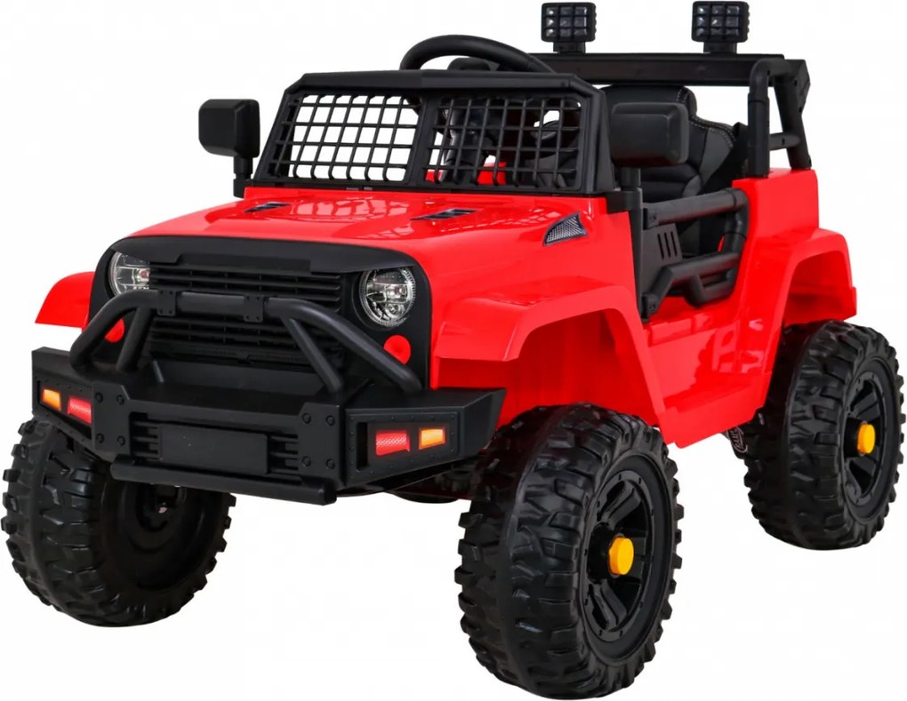 Ramiz Autíčko Jeep Dark Night na batérie pre deti červené + pomalý štart + EVA kolesá + LED audio
