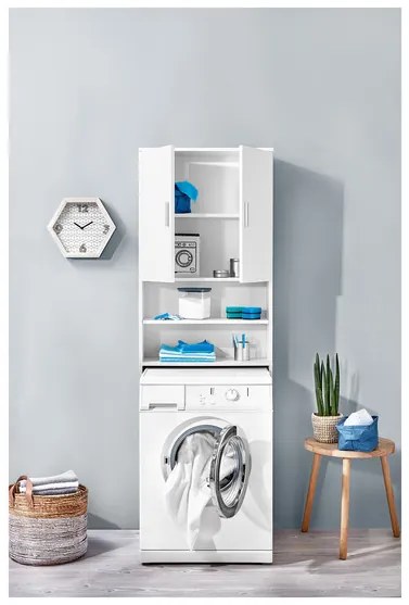 Livarno home Skrinka nad práčku Liverpool + Vysoká kúpeľňová skrinka Liverpool, biela  (800008454)