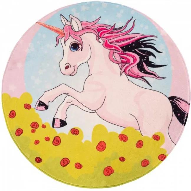 Obsession koberce Dětský kusový koberec Juno 478 Unicorn kruh - 120x120 (průměr) kruh cm