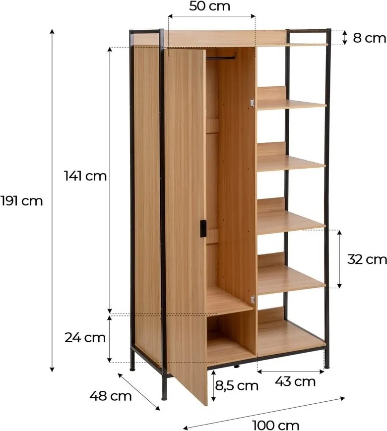 Otvorená šatníková skriňa v prírodnej farbe 100x190x48 cm Armarios – Casa Selección