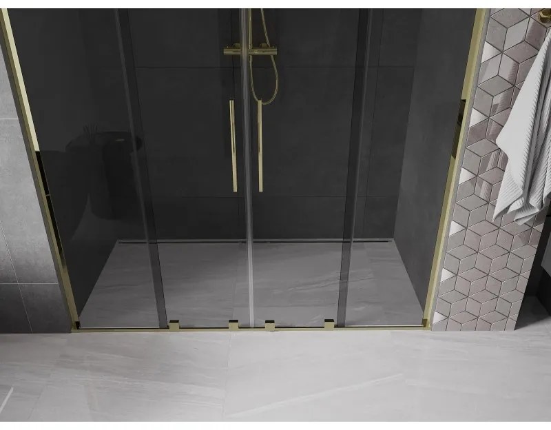 Mexen Velar L Duo, posuvné sprchové dvere do otvoru 180 cm, 8mm šedé sklo, zlatá lesklá, 871-180-003-42-50