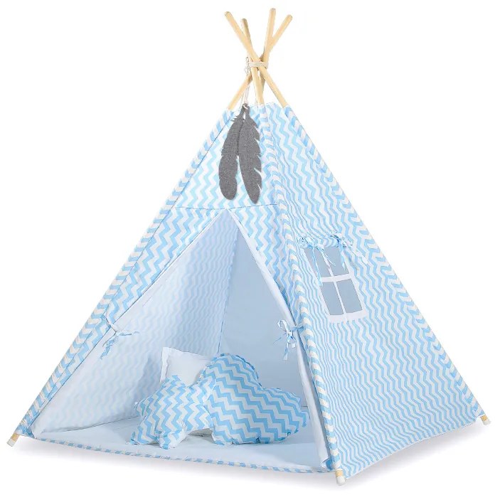 Bobono Stan Teepee pre deti + ozdobné perie - Chevron modrá