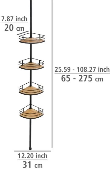 WENKO 24756100-Rohová polica DOLCEDO 31x20 cm nerez/čierna/hnedá