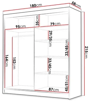 Šatníková skriňa s posuvnými dverami Bratoke IV 180 (biela + čierna + zlatá) . Vlastná spoľahlivá doprava až k Vám domov. 1105695