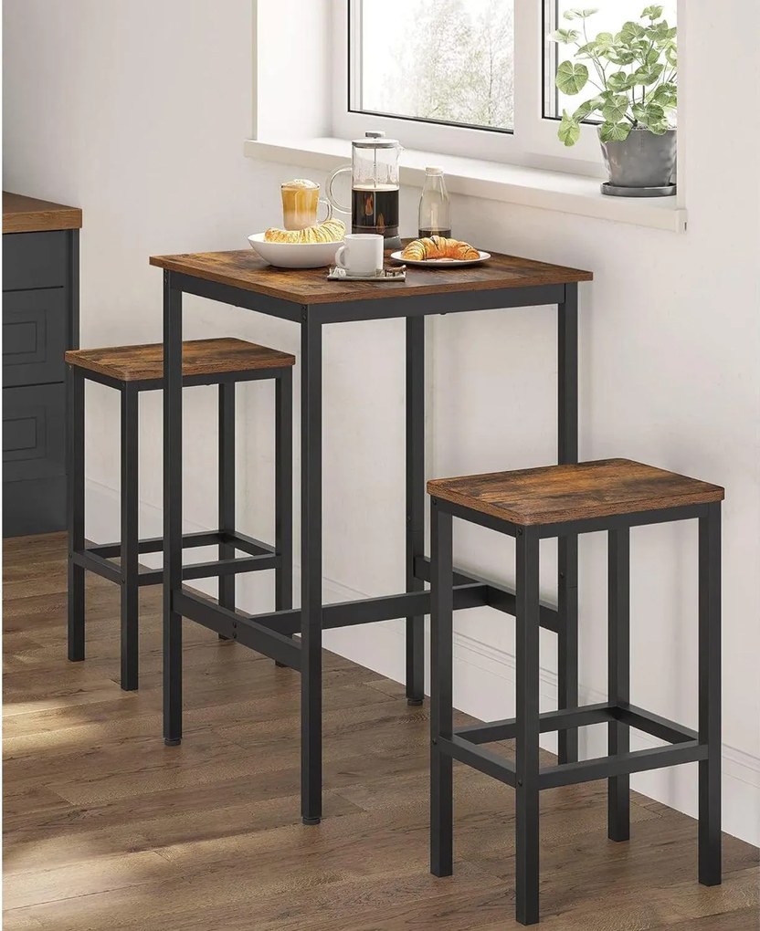 Súprava barového stola a stoličiek, malý kuchynský stôl s 2 stoličkami, rustikálny hnedý