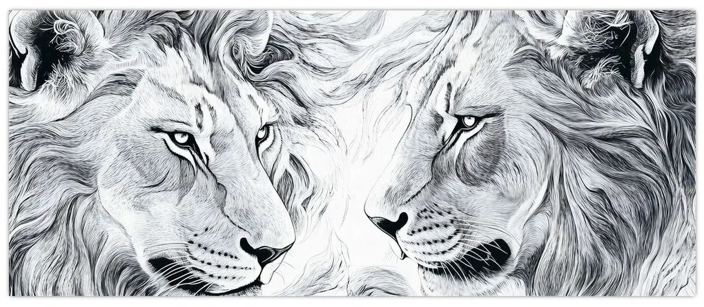 Obraz - Kreslené levie hlavy (120x50 cm)