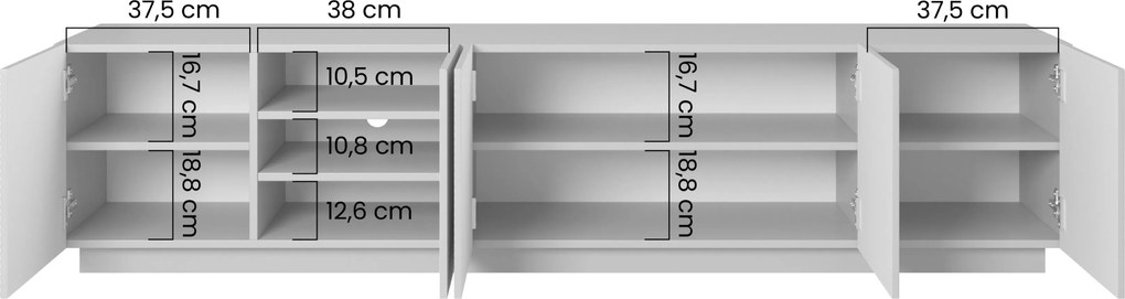 TV skrinka Asha 200 cm na sokli - biely mat