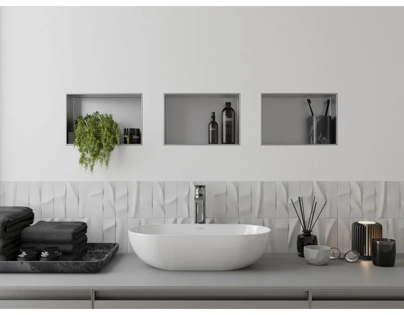 Mexen X-Wall-NR, polička na zapustenie pod obklad bez goliera 30 x 20 cm, oceľová, 1911302010