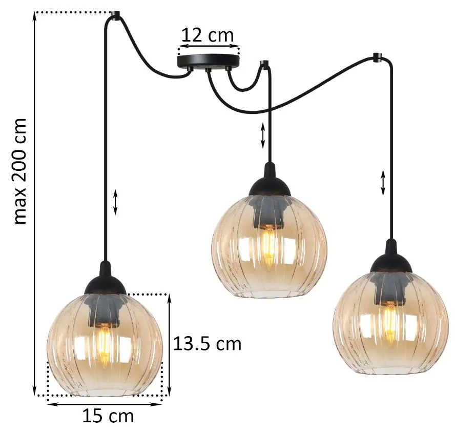 Závesné svietidlo Costa Spider, 3x mdové sklenené tienidlo, b