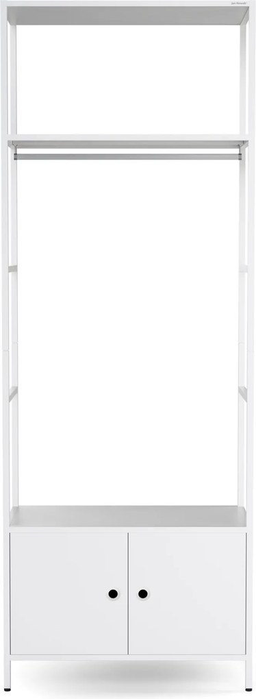 Kancelársky regál otvorený s tyčou na oblečenie, do recepcie a čakárne, kovový, biely, 800x2200x400 mm: ARIEL
