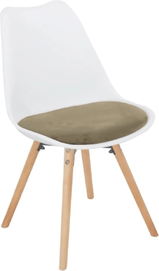 Stolička, sivohnedá Taupe zamatová látka/biely plast/buk, SEMER NEW
