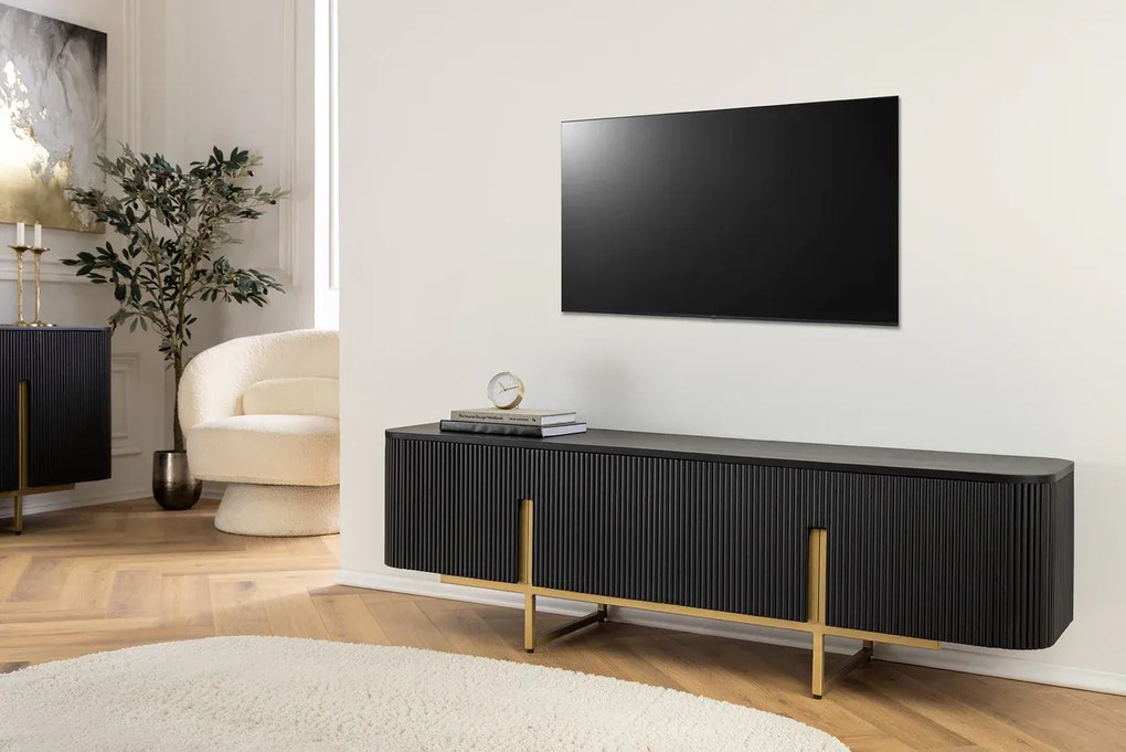 GATSBY TV komoda 160 cm retro štýl mango čierno zlatá