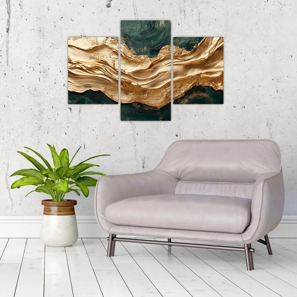 Obraz - Zelená abstrakcia so zlatom II. (90x60 cm)