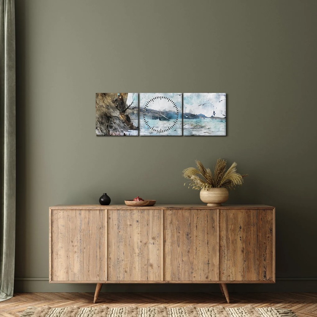 Obraz - Útes, akvarel (s hodinami) (90x30 cm)