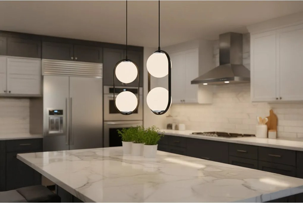 Závesné svietidlo Florence, 2x biele sklenené tienidlo, b/ch, U