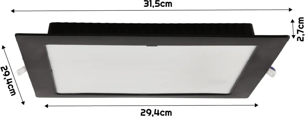 BERGE Štvorcový LED panel zapustený čierny - 24W - PC - neutrálna biela