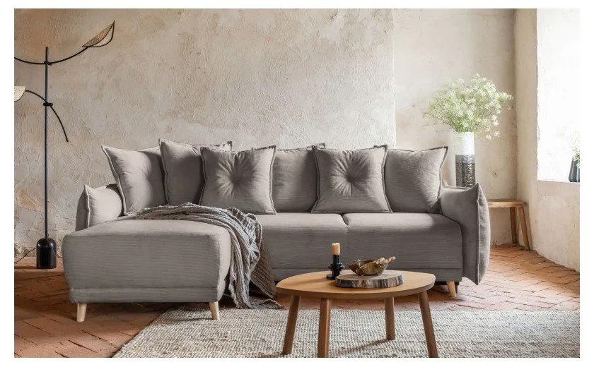 Svetlohnedá menčestrová rozkladacia rohová pohovka (variabilná) Lazy Lukka – Miuform