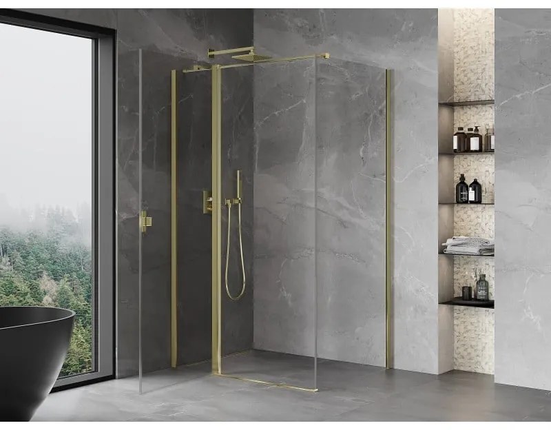 Mexen Mist T, sprchový kút s krídlovými dverami, 70 x 110 cm, 8mm číre sklo, zlatý lesklý profil, 8A4T-110-070-50-00
