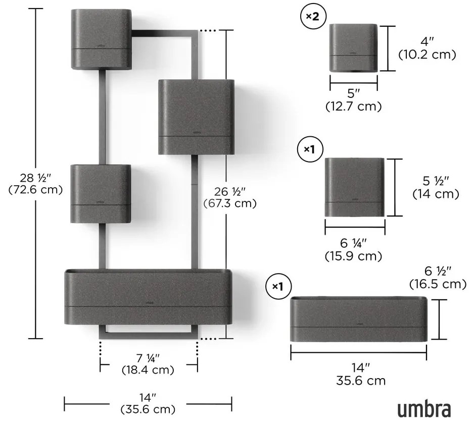 Závesné plastové kvetináče na bylinky v súprave 4 ks Cubiko – Umbra