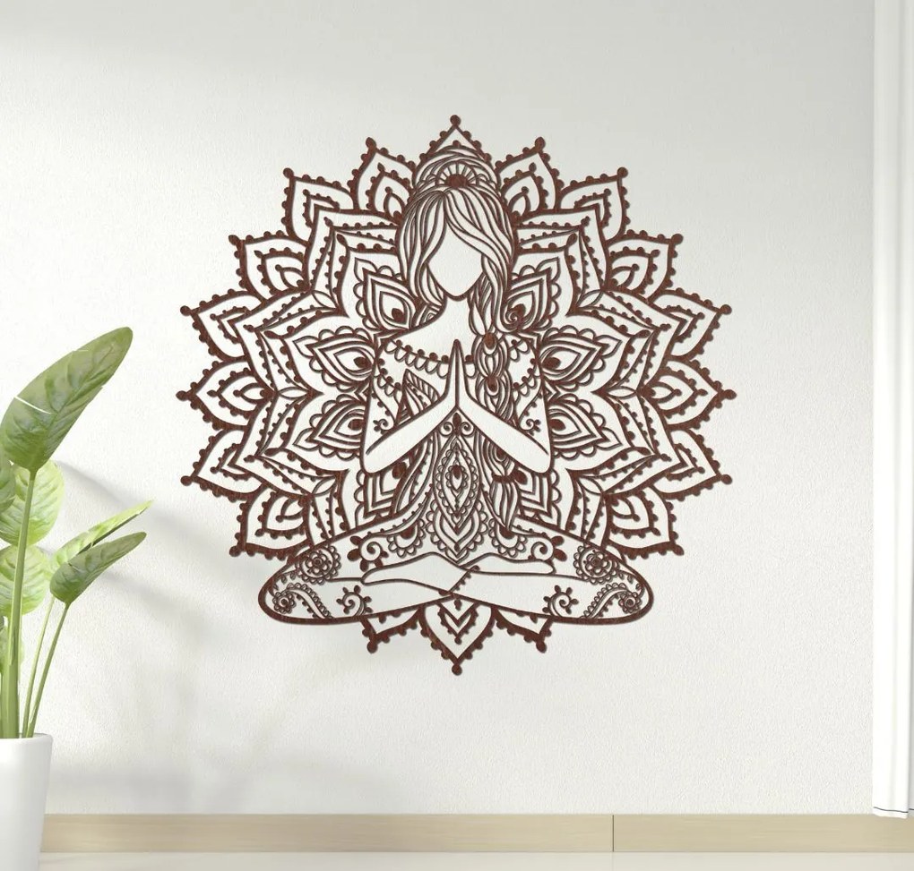 SENTOP | Drevená mandala joga žena – 3D obraz na stenu do obývačky | SENTOP PR0511