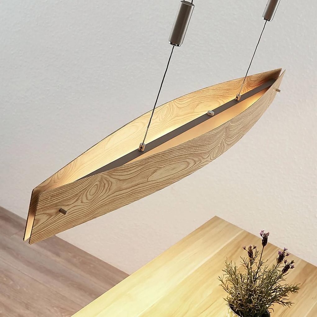 Lucande Petyr závesné LED svietidlo drevený vzhľad