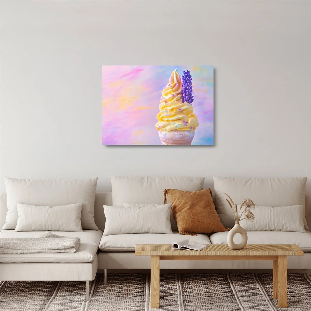 Sklenený obraz - Zmrzlina s levanduľou (70x50 cm)