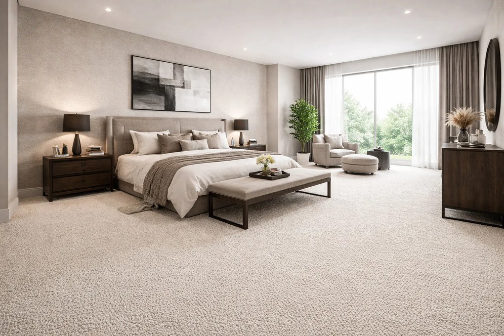 Metrážny koberec Avila 9405, na mieru, šíře 4m,5m, biela, filc, obývacia izba, Timzo