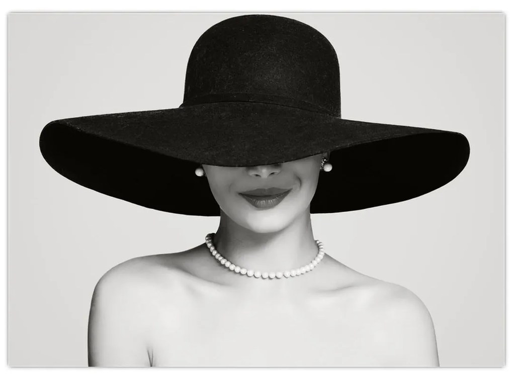 Sklenený obraz - Žena s klobúkom (70x50 cm)