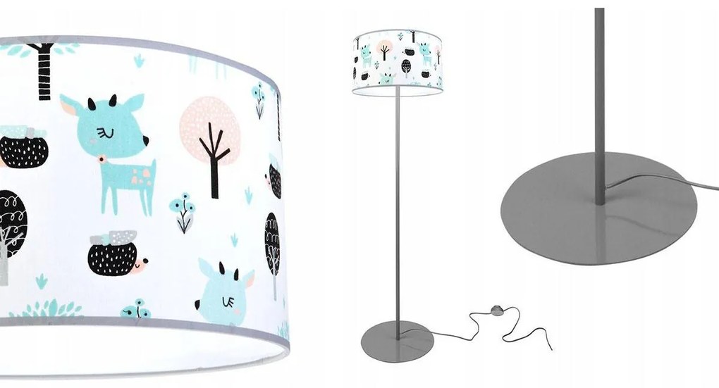 Detská stojacia lampa Bambi, 1x textilné tienidlo so vzorom, (výber z 2 farieb konštrukcie), o