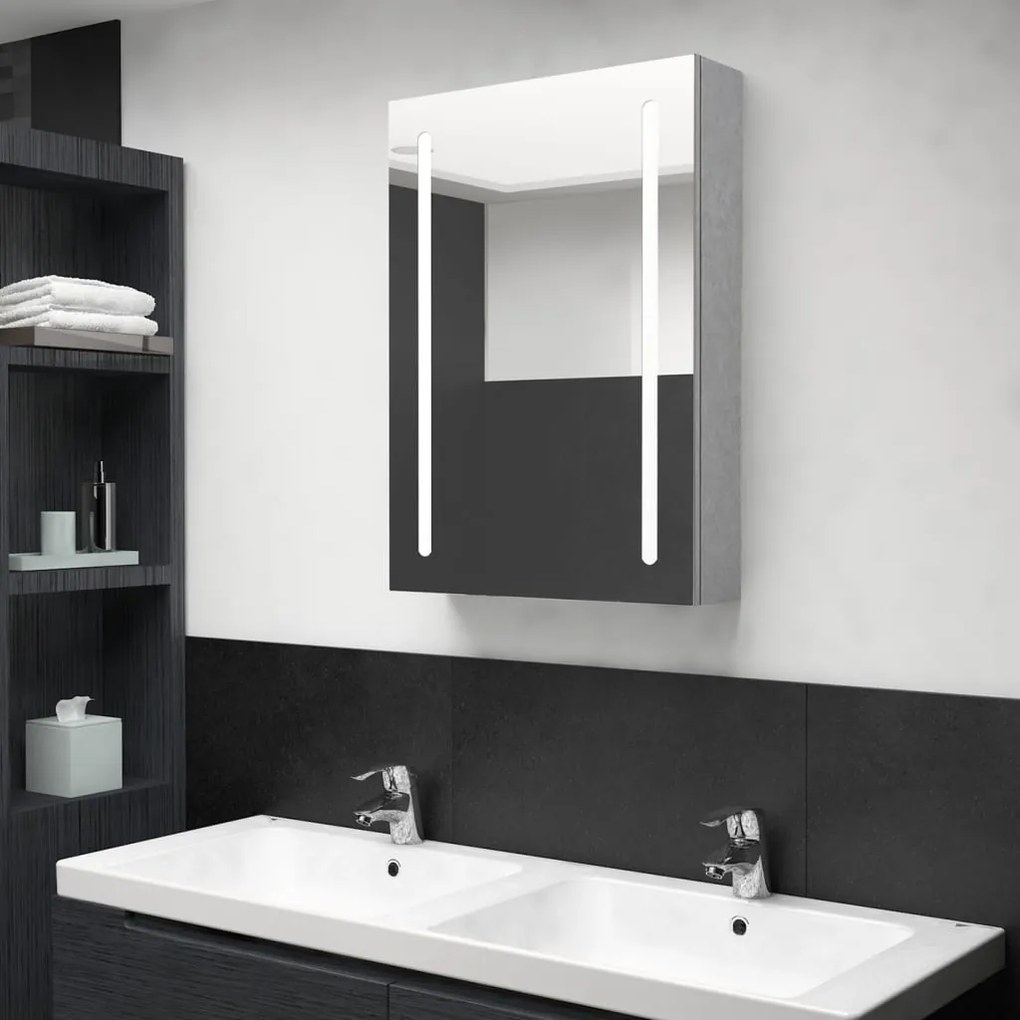LED kúpeľňová zrkadlová skrinka betónovo-sivá 50x13x70 cm