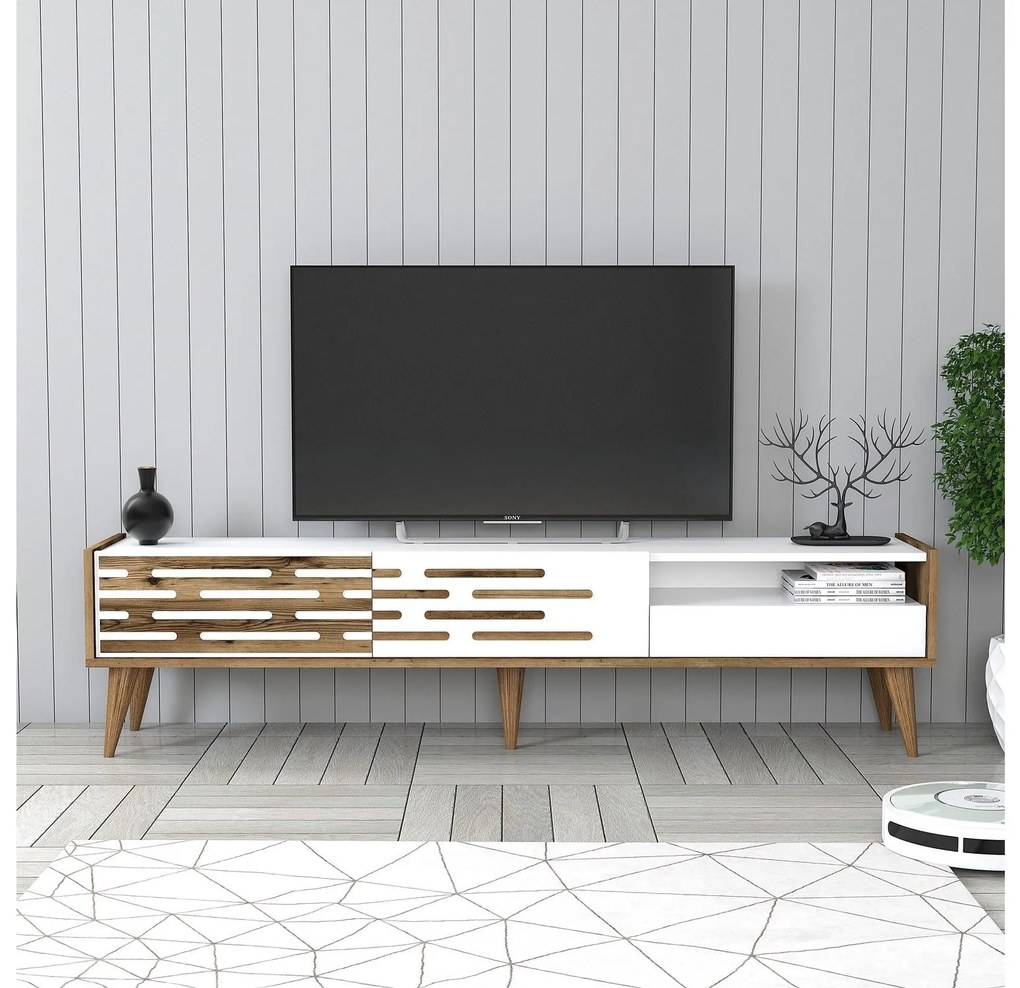 TV stolík/skrinka Tonase (orech + biela). Akcia -20%. Vlastná spoľahlivá doprava až k Vám domov. 1095464